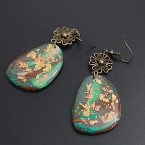 Elegant Floral Green and Gold Earrings